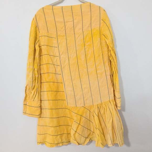 3.1 Phillip Lim Striped Tunic Dress Shirt Pleated Tiered Long Sleeve Yellow 4 - Picture 5 of 15